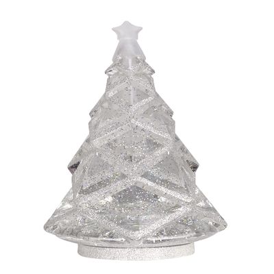 11.375" LED Blowing Glitter Light Up Christmas Tree - White, Christmas Decor, Christmas Lights, 4-Hour Timer Function, Requires 3AA Batteries (not Included)