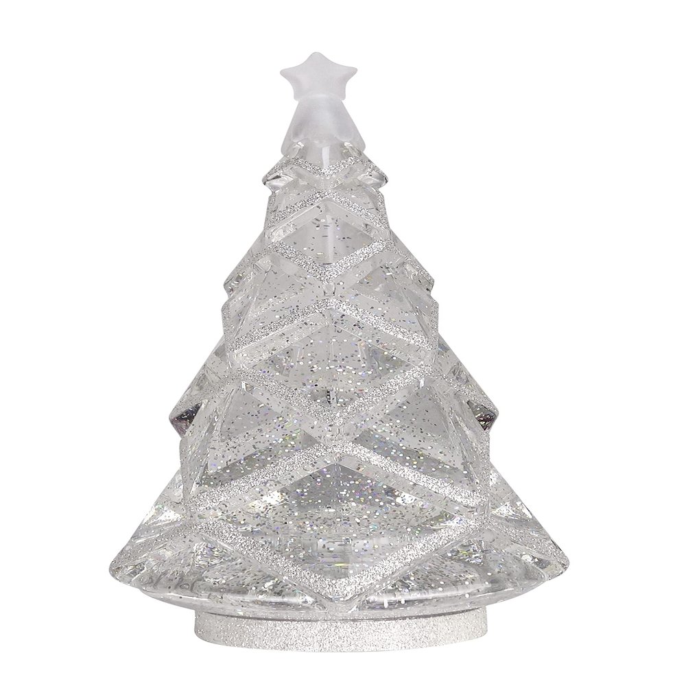 11.375" LED Blowing Glitter Light Up Christmas Tree - White, Christmas Decor, Christmas Lights, 4-Hour Timer Function, Requires 3AA Batteries (not Included)