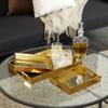 Deco 79 Plastic Geometric Living Room Decor Tray Mirrored Ottoman Tray, Set of 3 Serving Tray 18", 11", 11" W, Gold view 3
