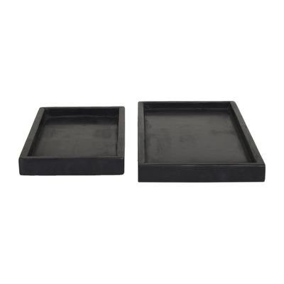 CosmoLiving by Cosmopolitan Marble Living Room Decor Tray Ottoman Tray with Raised Border, Set of 2 Serving Tray 14", 11" W, Black