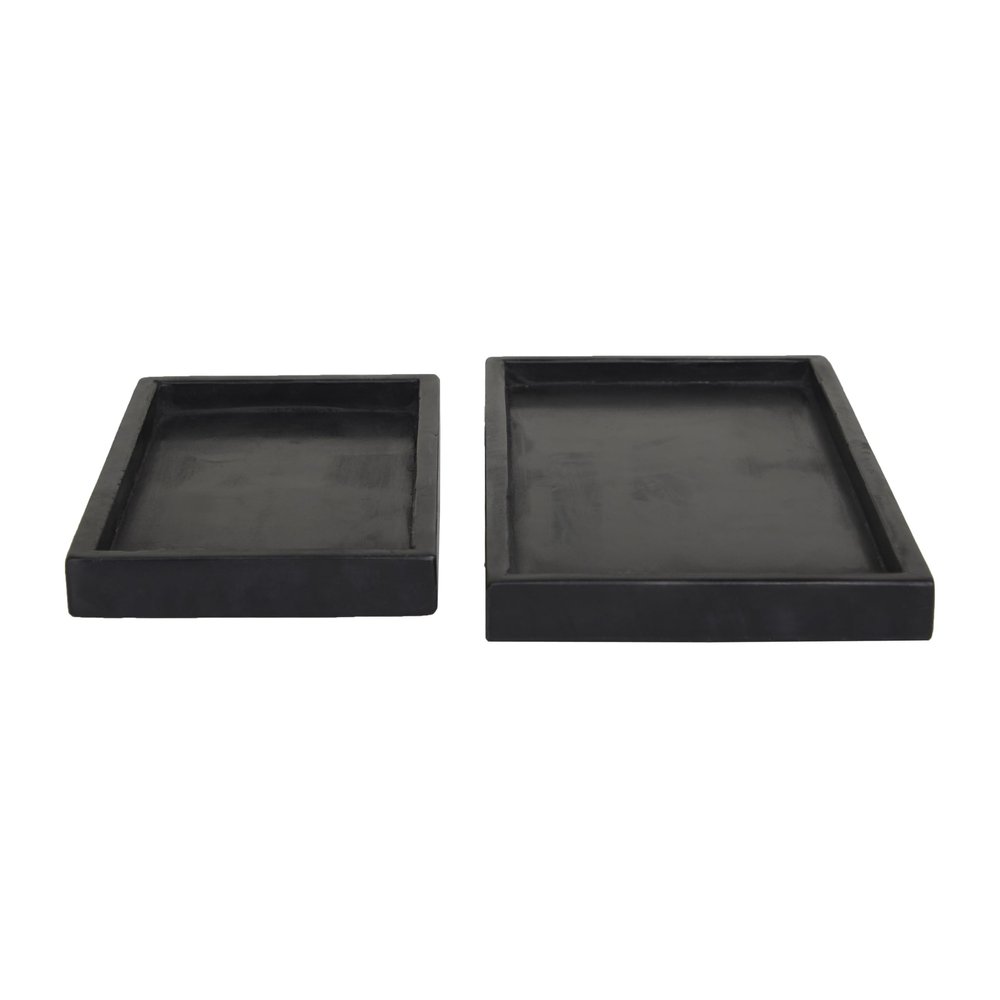 CosmoLiving by Cosmopolitan Marble Living Room Decor Tray Ottoman Tray with Raised Border, Set of 2 Serving Tray 14", 11" W, Black