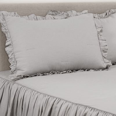 Lush Decor Belgian Flax Linen Blend Bedspread Queen Size 3 Piece Set Full/Queen Gray - Ruffle Bedding Set Queen Bedspread - Farmhouse Decor