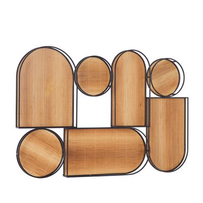 Deco 79 The Novogratz Bamboo Geometric Shapes Wall Decor with Slatted Wood Design, 39" x 2" x 26", Brown