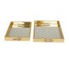 Deco 79 Plastic Geometric Living Room Decor Tray Mirrored Ottoman Tray, Set of 2 Serving Tray 16", 14" W, Gold view 1