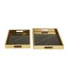 Deco 79 Plastic Geometric Living Room Decor Tray Ottoman Tray with Black Glass, Set of 2 Serving Tray 16", 14" W, Gold view 1