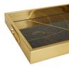 Deco 79 Plastic Geometric Living Room Decor Tray Ottoman Tray with Black Glass, Set of 2 Serving Tray 16", 14" W, Gold view 2