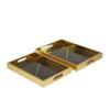 Deco 79 Plastic Geometric Living Room Decor Tray Ottoman Tray with Black Glass, Set of 2 Serving Tray 16", 14" W, Gold view 4