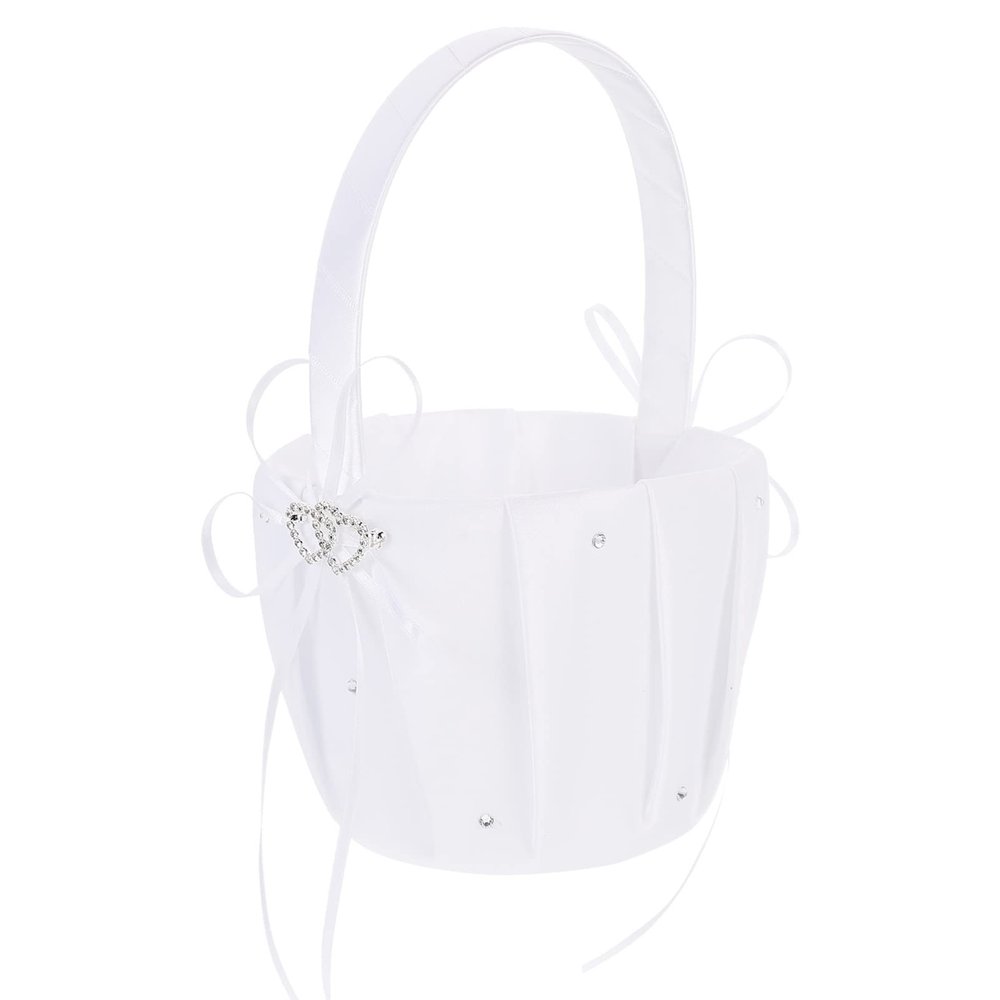 Homoyoyo 1pc Flower Basket Girls Bridal White Bow Farmhouse Basket Engagement Wedding Flower Petal Wedding with Handle Floral Girl