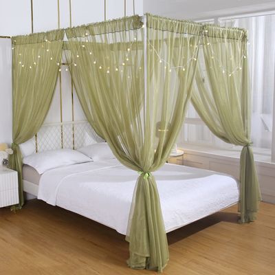 Akiky Canopy for Girls Room Bed Curtains Sheer Curtain for Twin Full Queen Size Bed Drapes,8 Panels Canopies with Light,Room Dcor(Twin,Sage Green)