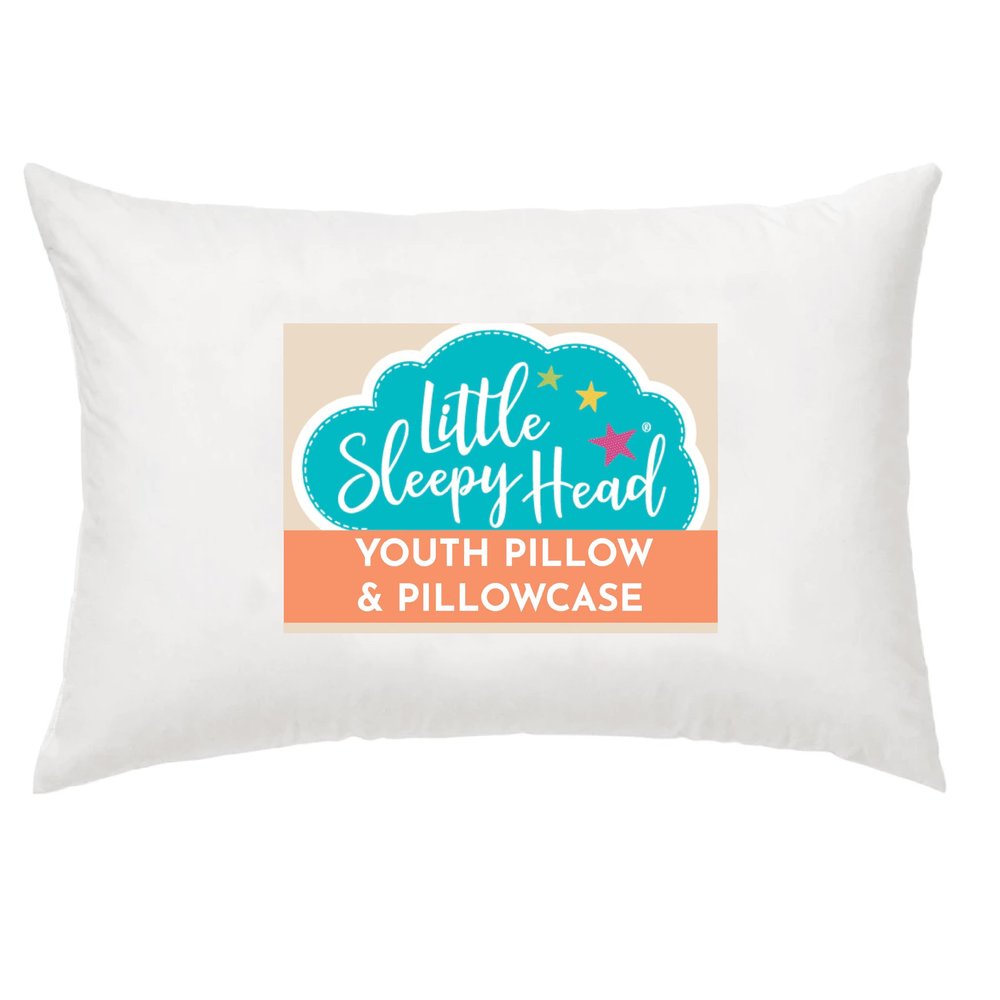 Little Sleepy Head Youth Pillow 16x22 with Hypoallergenic Cotton Pillow case Youth Pillows for Sleeping Age 5-10 - Snugly Designed Youth Neck Pillows for Travel, School and Bedtime - (White)