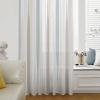 Abstract Semi Sheer Curtains Drapes for Living Room,Bedroom,French Doors Window 63 Inches Long,Beige Teal Geometric Minimalistic Brush Stripes Rod Pocket Chiffon Curtain Drapery Voile Draperies Panel view 1
