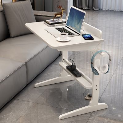 Laptop Desk Movable Sofa Side Table Solid Wood Side Table Bedroom Bedside Table Small Minimalist Desk Multifunctional Game Table (Color : White, Size : 70 * 46 * 70cm)