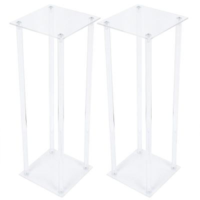 Acrylic Column Vases for Wedding Tables, 2 Clear Flower Stands, Modern Centerpiece Decor