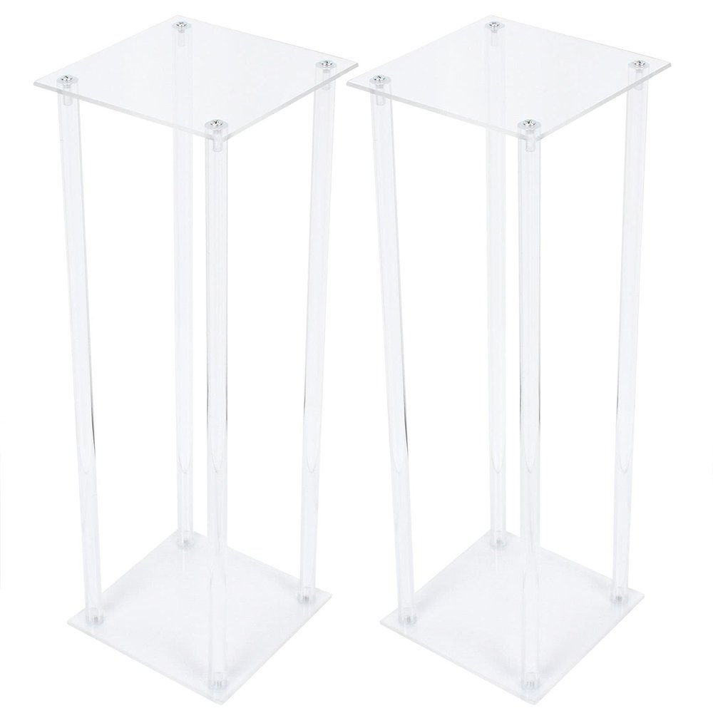 Acrylic Column Vases for Wedding Tables, 2 Clear Flower Stands, Modern Centerpiece Decor