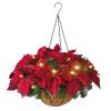 Duffire Christmas Poinsettia Hanging Basket Pre-Lit Artificial Floral Arrangement with Pine Needles for Outdoor Yard Porch Holiday Decor view 1