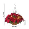 Duffire Christmas Poinsettia Hanging Basket Pre-Lit Artificial Floral Arrangement with Pine Needles for Outdoor Yard Porch Holiday Decor view 3