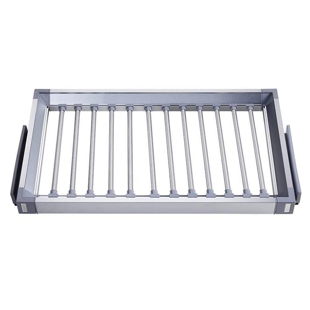 JIAOCKJIAO Wardrobe Pull Out Trousers Rack, Rectangle Pull Out Pants Rack, Multifunction Extendable Closet Valet Rod Double Row Rails, for Spaces or cabinets Without top Panels