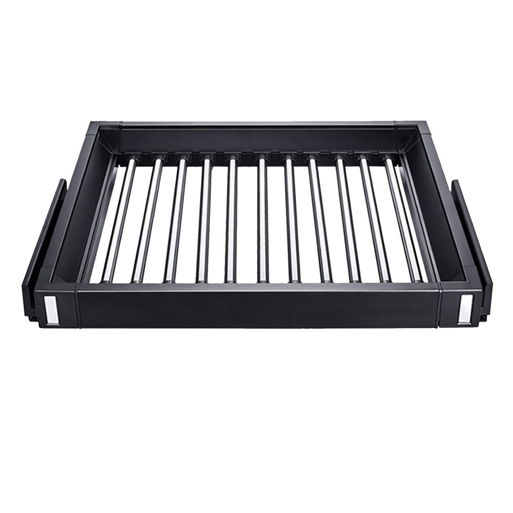 JIAOCKJIAO Wardrobe Pull Out Trousers Rack, Rectangle Pull Out Pants Rack, Multifunction Extendable Closet Valet Rod Double Row Rails, for Spaces or cabinets Without top Panels