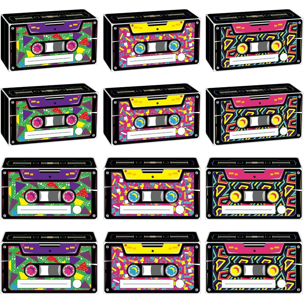 Funrous 12 Pcs 80s90s Party Favors Novelty Boom Favor Boxes Back to the 1980s Retro Cassette Treat Boxes Radio Decorations Table Centerpieces for Retro 1980s 1990s Hip Hop Birthday Party