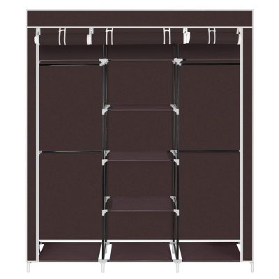 69" Portable Clothes Closet Wardrobe Storage Organizer with Shelves and Non-Woven Fabric Cover for Hanging Clothes, Easy Assembly (Brown)