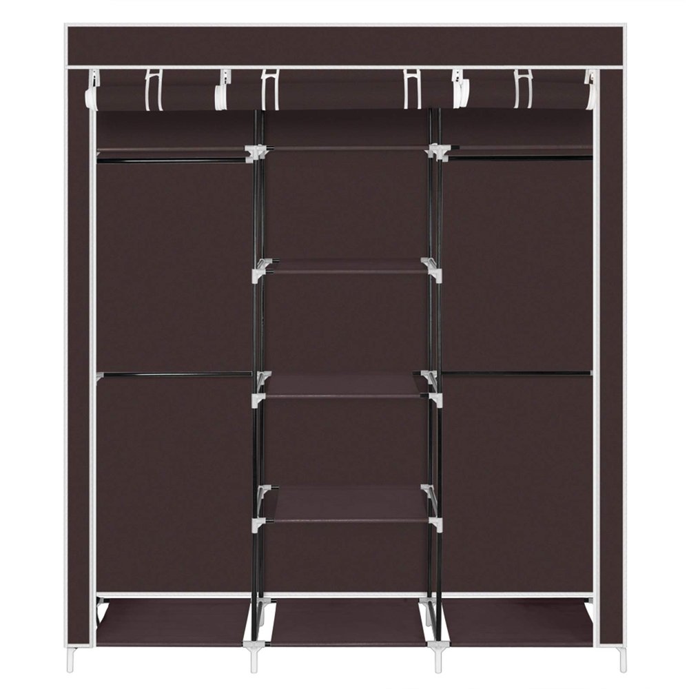 69" Portable Clothes Closet Wardrobe Storage Organizer with Shelves and Non-Woven Fabric Cover for Hanging Clothes, Easy Assembly (Brown)
