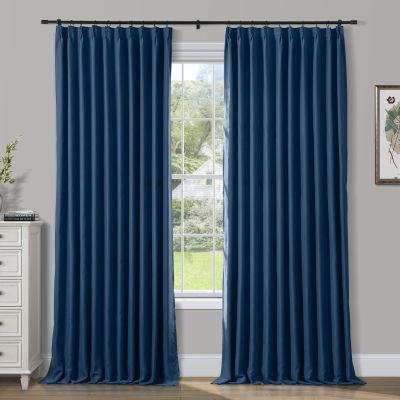 ChadMade Memory Shaped Drape Soild Polyester Curtain 96 Inches Long, Thermal Insulated Blackout Curtain Light Blocking Pinch Pleat Drape for Bedroom (W100 x L96, 1 Panel, Navy)