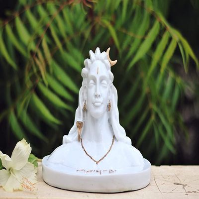 Adiyogi in White Shiva Statue for Car Dash Board, Pooja & Gift Mahadev Murti, Idol, Lord Adiyogi Shankara for Home & Office Decor