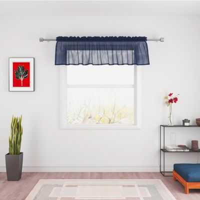 Navy Blue Valance 16 inches Long Sheer Curtain Valence Living Room Bedroom Kitchen over Sink Voile Transparent Linen Textured Valance Curtain Small Short Door Window Treatment 1 Panel Rod Pocket