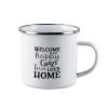 10 Oz Enamel Mug Metal Camping Mug Outdoor Camping Coffee Cup Welcome to Our Happy Crazy Fun Loud Home Coffee Mug for Camping Backpacking Hiking Fishing Housewarming Gifts view 1