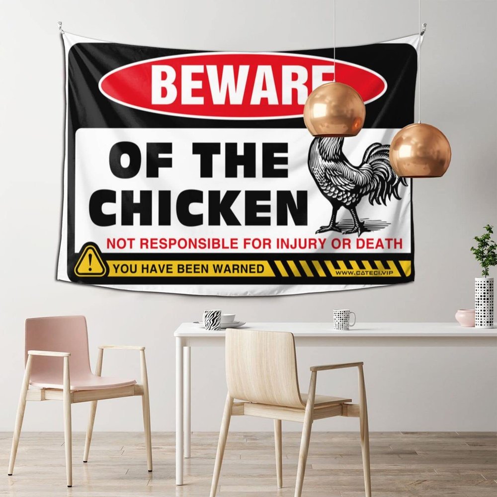 Boys Room Decor Teenager Beware of Chicken Tapestry Bedroom Decor Aesthetic Backyard Bar Decor ( Size : 100X150CM )