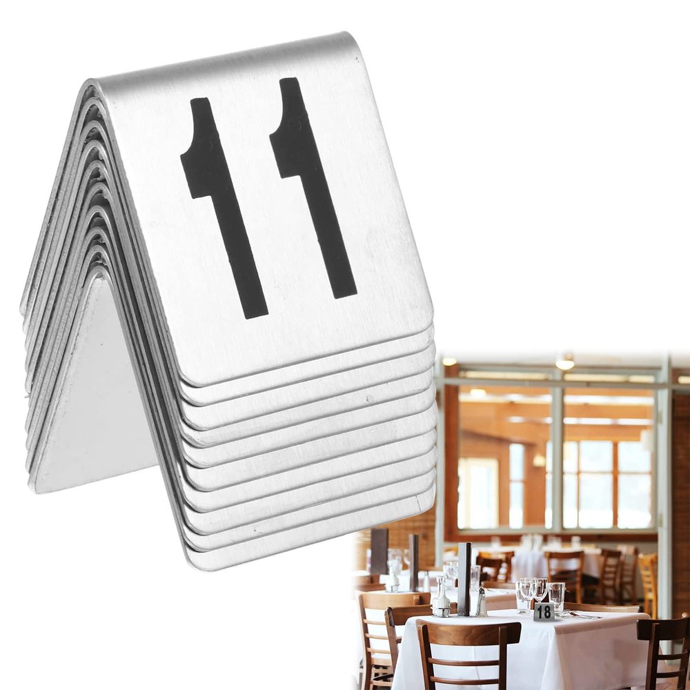 V3VOGUE Restaurant Table Signs, Stainless Steel Tent Style Table Number Stands Uses for Restaurants Cafes Pizza Shop, Number 1-20/50/100, 5x5cm Stackable Table Numbers Cards