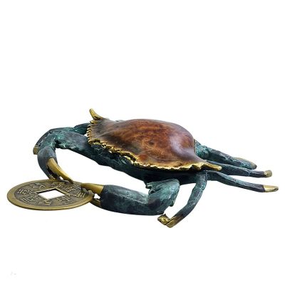 Brass Crab Sculpture,Feng Shui Crab Wealth Statue Model Crafts Desktop Ornament Bar Home Living Room Bookshelf Wine Cabinet Decor Accessories
