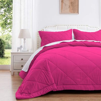 Tony's Textiles 3 Piece Luxury Diamond Pattern Comforter Set Premium Super Soft 600 GSM All Season 1000 Thread Count | 100% Egyptian Cotton - Full/Queen Size, Hot Pink Color