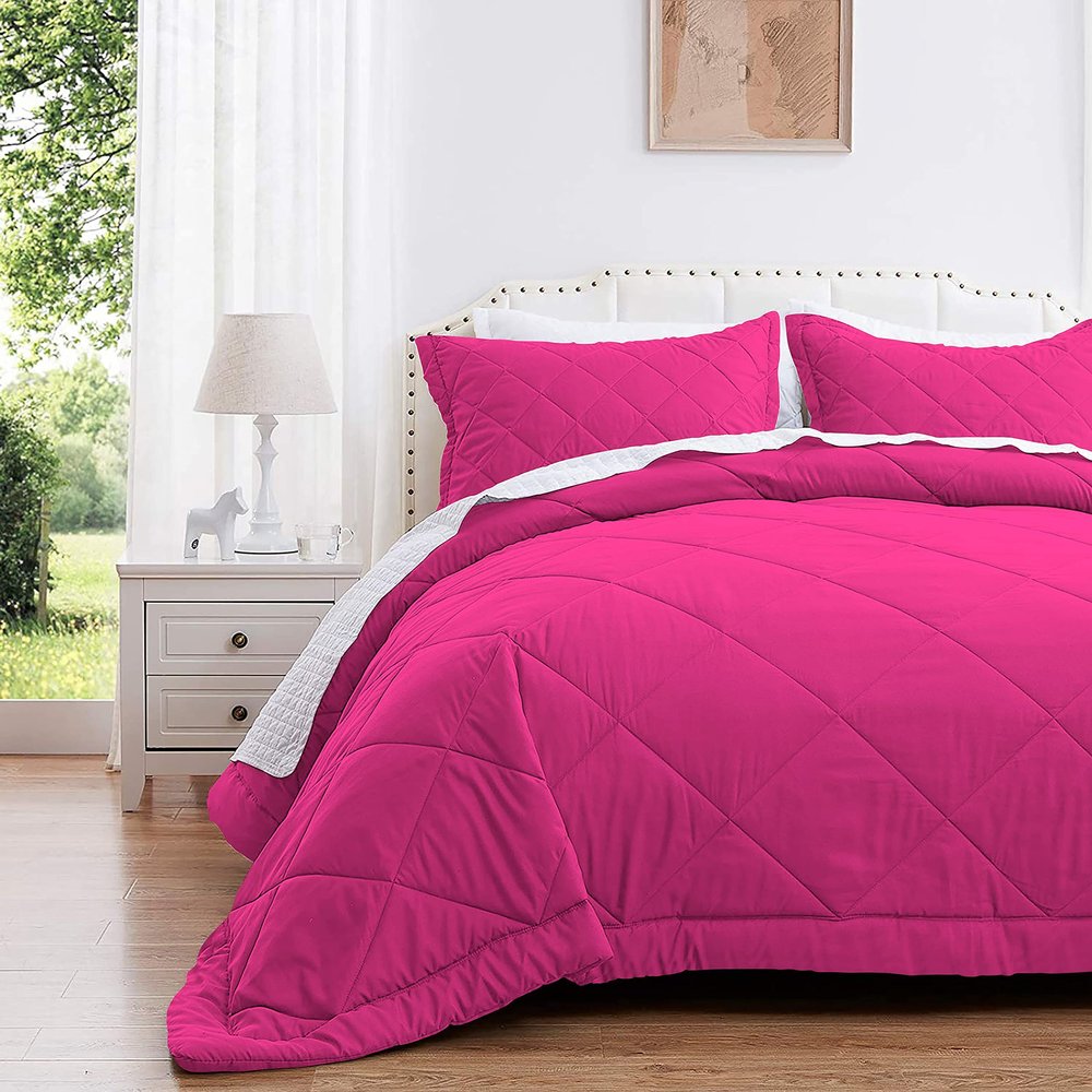 Tony's Textiles 3 Piece Luxury Diamond Pattern Comforter Set Premium Super Soft 600 GSM All Season 1000 Thread Count | 100% Egyptian Cotton - Full/Queen Size, Hot Pink Color