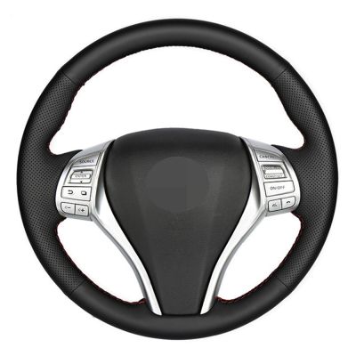 MUEdie for Nissan Teana Altima 2013 2016 X Trail Qashqai Rogue 2014 2016 Sentra Tiida Black Car Steering Wheel Cover Genuine Leather