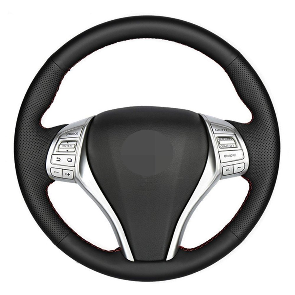 MUEdie for Nissan Teana Altima 2013 2016 X Trail Qashqai Rogue 2014 2016 Sentra Tiida Black Car Steering Wheel Cover Genuine Leather
