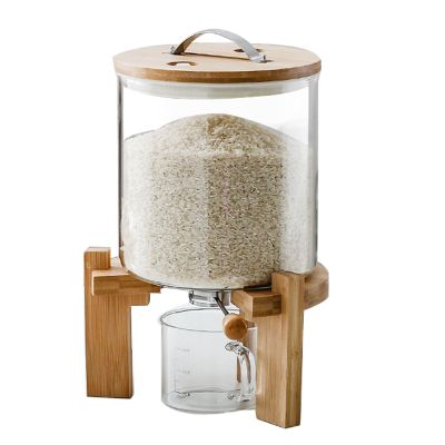 5/7.5L Glass Rice and Cereal Dispenser, Flour and Food Storage Container with Manual Switch and 500ml Measuring Cup, Airtight Grain Storage Bucket for Home and Kitchen(Size:7.5L)