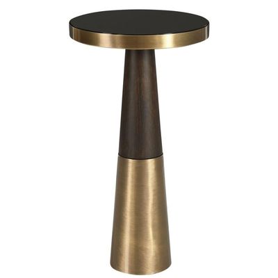 Bailey Street Home 22 inch Round Accent Table with Black Glass Top and Wood Base Contemporary Side Table Contemporary Accent & End Tables 208-Bel-4261645