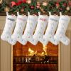 AtiMing White Faux Fur Personalized Christmas Stockings Family of 6 Large Plush Custom Embroidery Christmas Stockings with Names Sequin Snowflakes Customized Stockings for Xmas Fireplace Decorations view 1