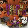 Happy Haunting with Spider, Skull and Witch Hat. Available in 24 inch and 28 inch diameters view 2
