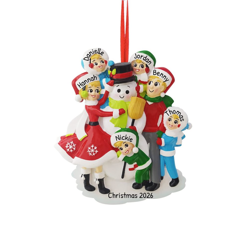3D Building Snowman Family of 6 Christmas Ornament 2025 Personalized Family Christmas Ornaments 2025 | Frosty Winter Holiday Personalized Tree Ornaments Customizable Gifts Snow People of Six Ornament
