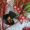 Snowman Hat Glittering Spray Holiday Wreath Handmade Deco Mesh. Available in 24 inch and 28 inch diameters view 3