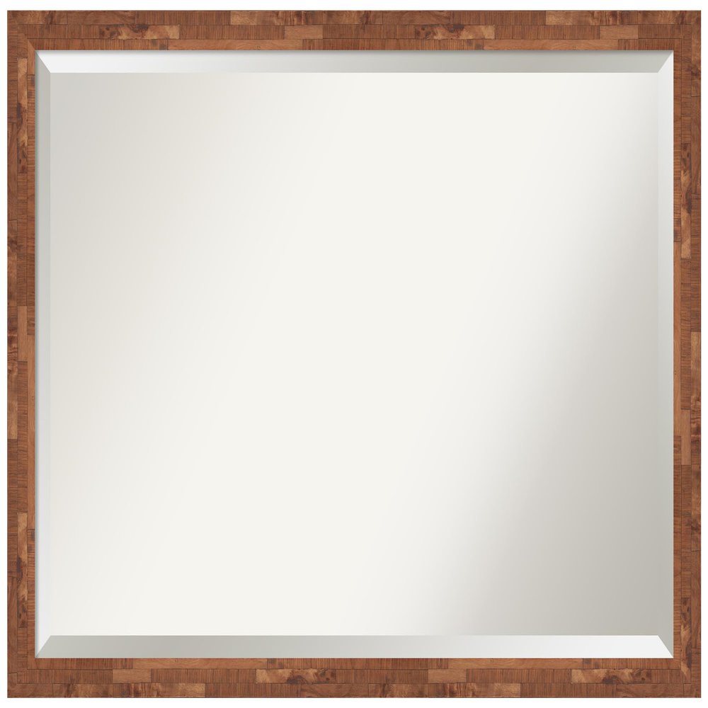 Amanti Art Brown Bathroom Mirror for Over Sink, 27x39 Fresco Light Pecan Rectangle Vanity Mirror, Large Country Rustic Wood Frame, Hangs Horizonally and Vertically, Bathroom Wall Decor, Beveled Edge