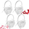 4PCS Flower Girl Basket for Wedding, White Satin Bowknot Flower Baskets Pearl Collection, Wedding Baskets for Flower Girls view 1