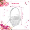 4PCS Flower Girl Basket for Wedding, White Satin Bowknot Flower Baskets Pearl Collection, Wedding Baskets for Flower Girls view 2