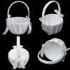 4PCS Flower Girl Basket for Wedding, White Satin Bowknot Flower Baskets Pearl Collection, Wedding Baskets for Flower Girls view 3