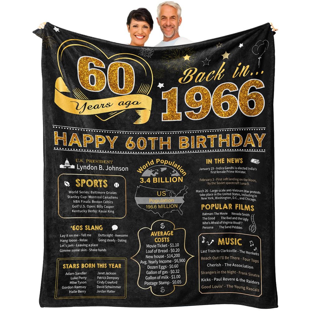 60th Birthday Gifts for Women Men, 60 Year Old Birthday Gifts for Women Men, 60th Birthday Gift Ideas Throw Blanket 60 x 50 Inch, 1966 Birthday Gift for 60 Year Old Woman, Best Gifts for 60th Birthday