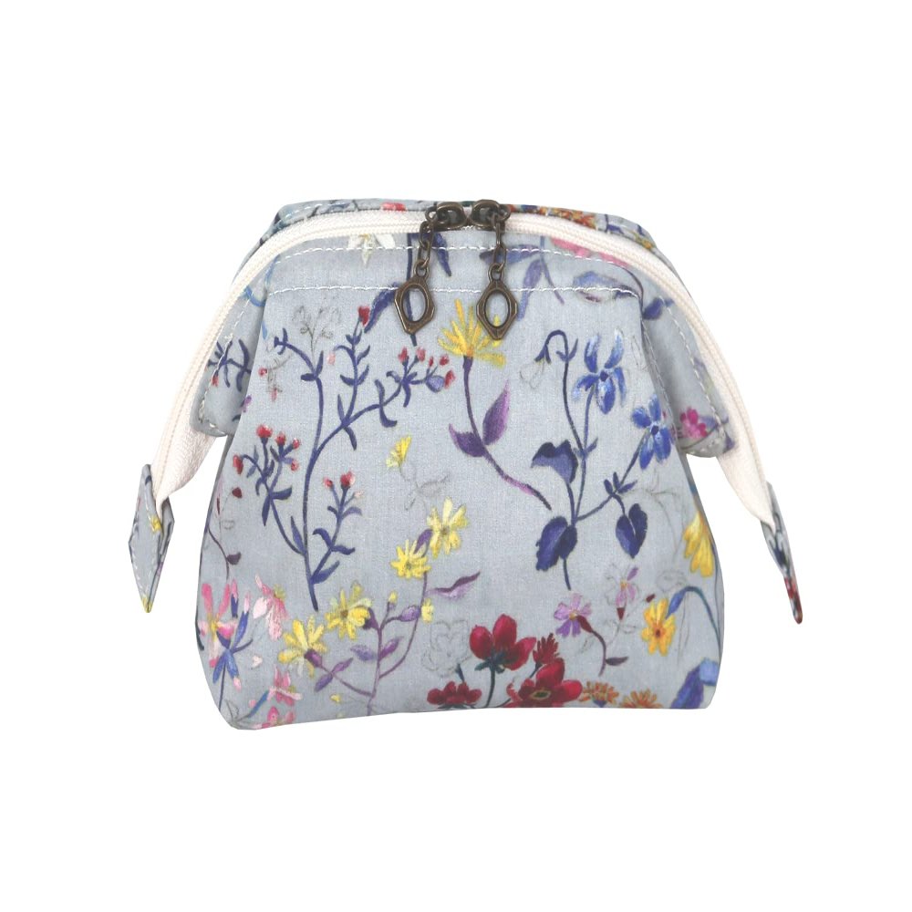 DDintex FLORET LONDON Mini Wire Pouch, Linen, Garden, Blue, 7.1 x 2.4 x 3.9 inches (18 x 6 x 10 cm), Liberty Print