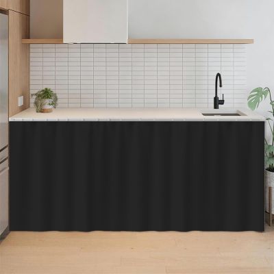 SK Studio Short Curtains for Kitchen, Privacy Cabinet Curtain Dust-Proof Window Shades Doorway Curtain for Closet Storage Room Black, 39.4" W x 39.4" H