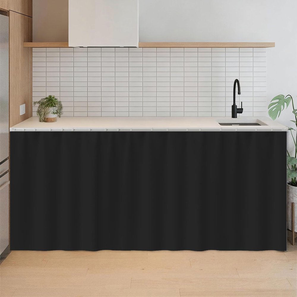 SK Studio Short Curtains for Kitchen, Privacy Cabinet Curtain Dust-Proof Window Shades Doorway Curtain for Closet Storage Room Black, 39.4" W x 39.4" H